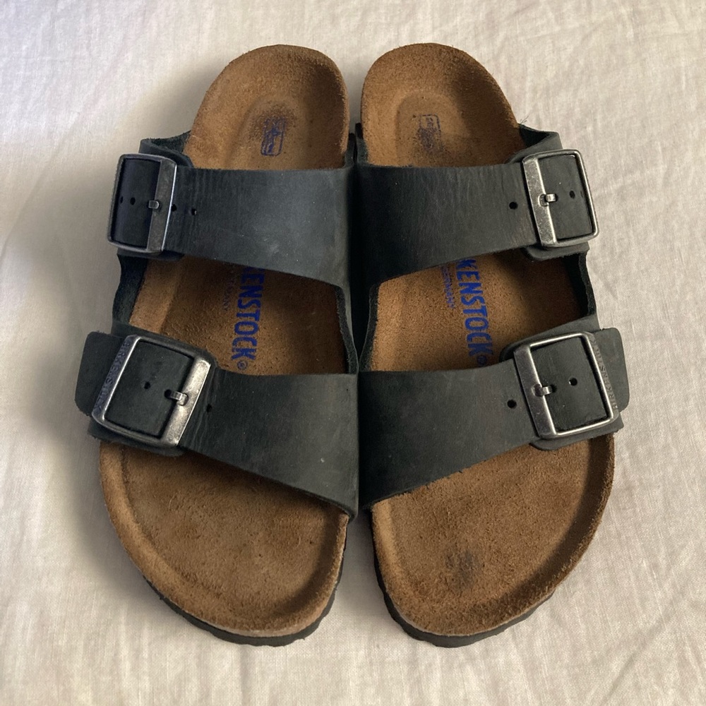 Women's Birkenstock Arizona Leather Soft Footbed Slide Sandals 39 Narrow